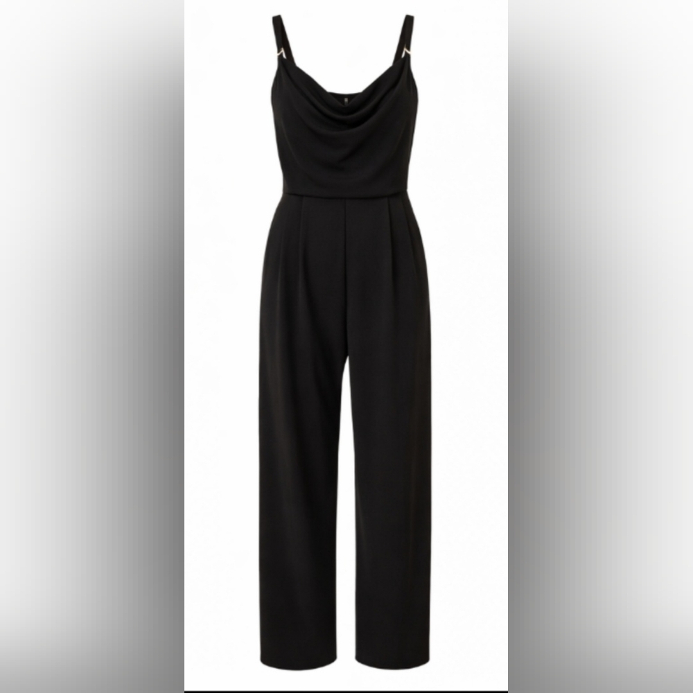 Lulu's Black Draped Jumpsuit with Adjustable Straps | XL Cocktail Wedding Guest - Picture 3 of 4